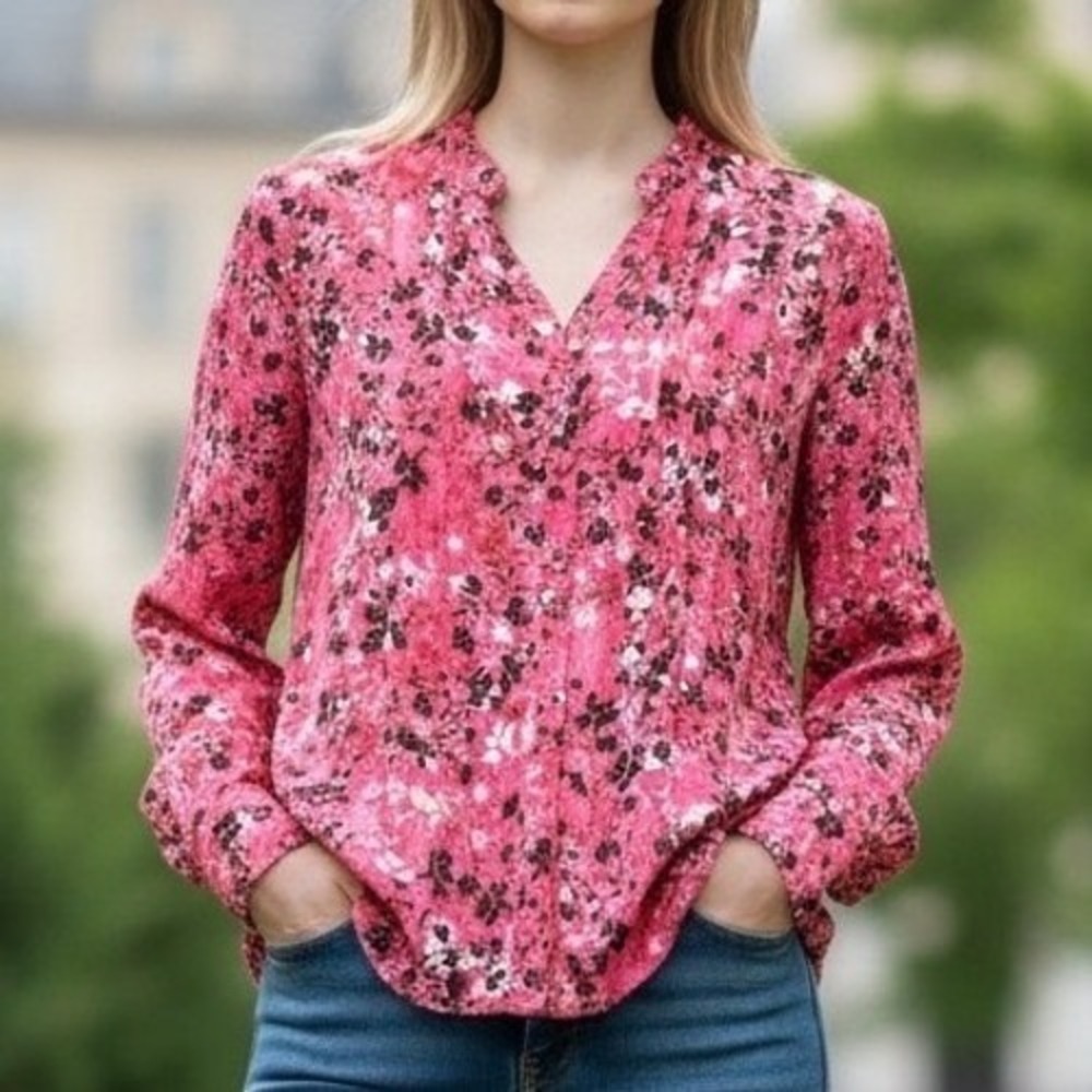 Nanette Lepore Women XL  Floral Print‎ Long Sleeve V Neck Blouse